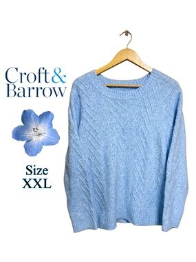 💙 Soft Luxury Cornflower Blue Diamond Cable Knit Sweater XXL 💙